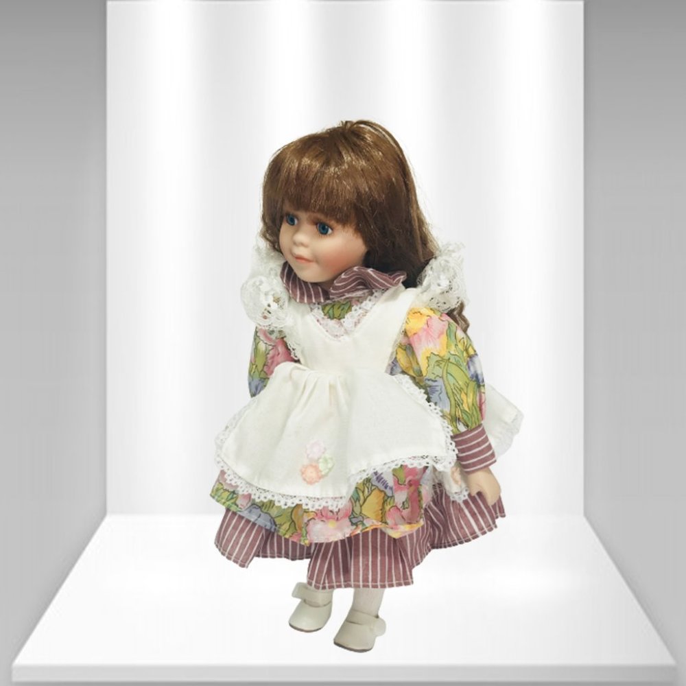 Vintage Porcelain Girl Doll With Blue Eyes